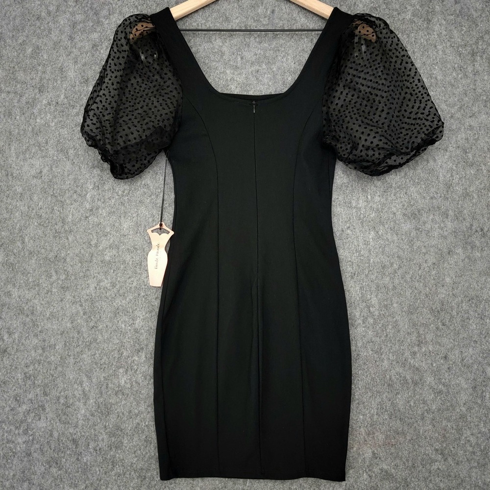 Haute Monde Dress Womens M Black Swiss Dot Puff Sleeve Bodycon Mini - Picture 2 of 12